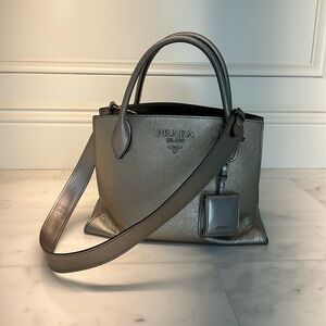 Prada Cromo Saffiano Leather Monochrome Tote Bag